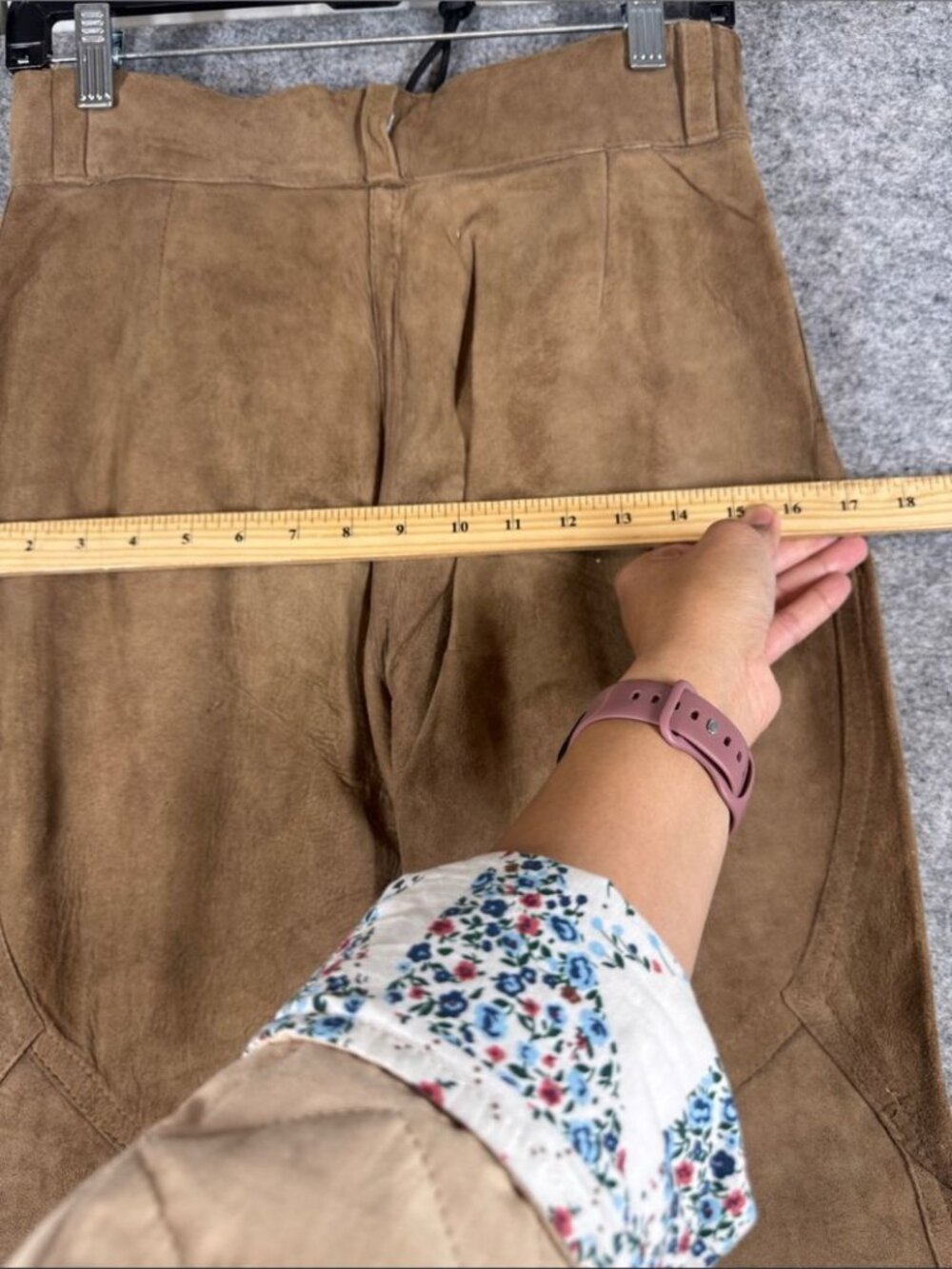 Vintage Brown Suede High Waisted Flare Pants Bell Bottom Boho Western Festival - Picture 13 of 16
